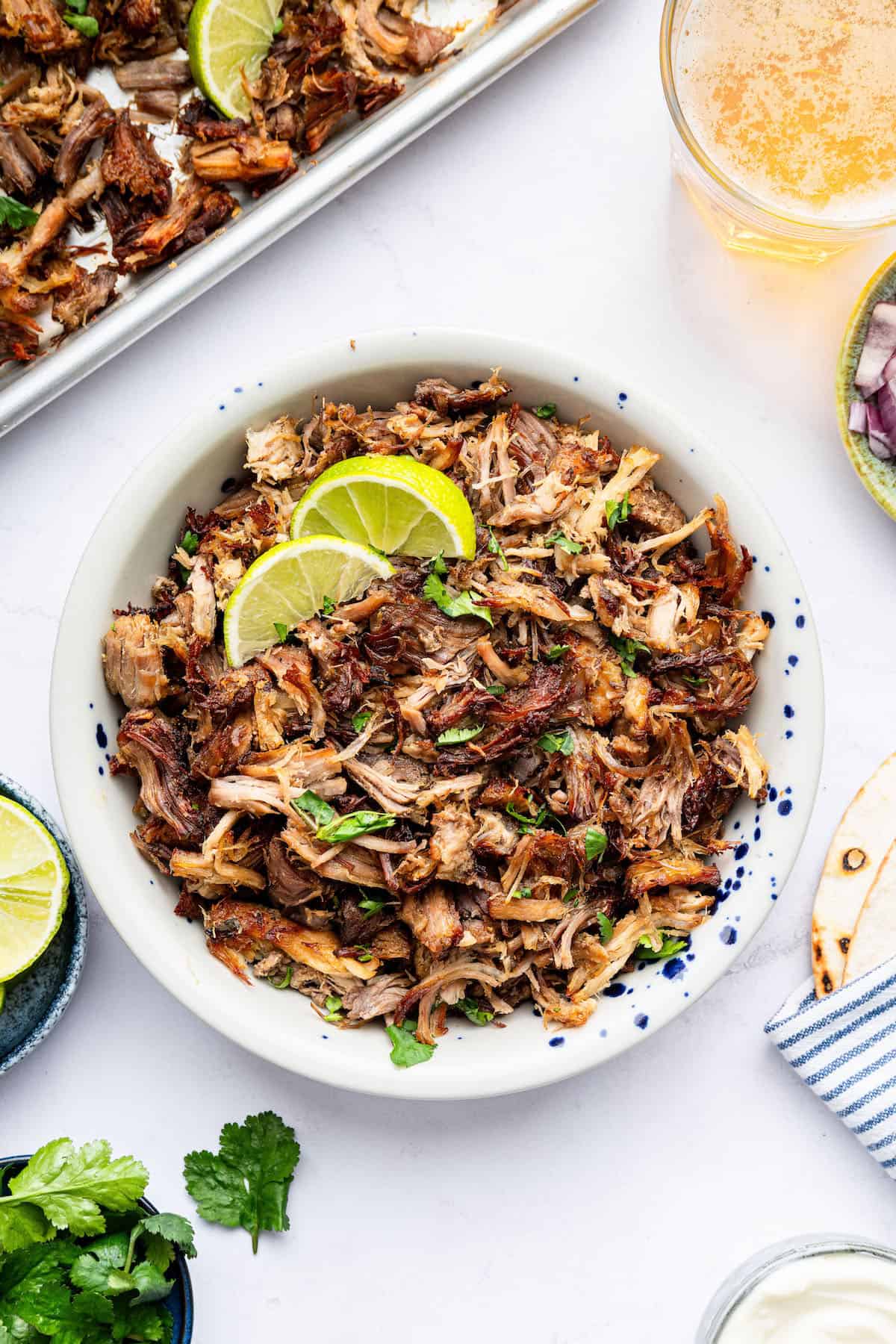 Plate of crispy Instant Pot pork carnitas