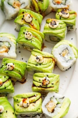 Dragon roll sushi on platter