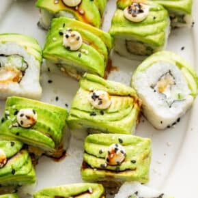 Dragon roll sushi on platter