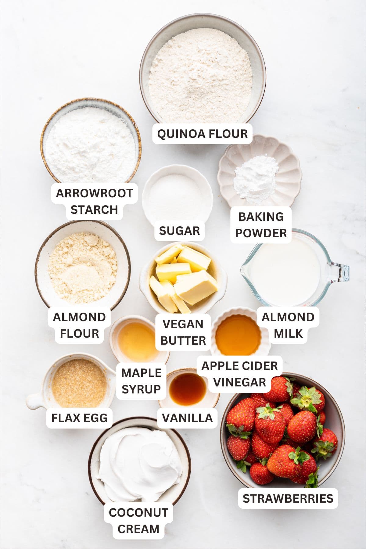 Ingredients for Vegan Strawberry Shortcake.