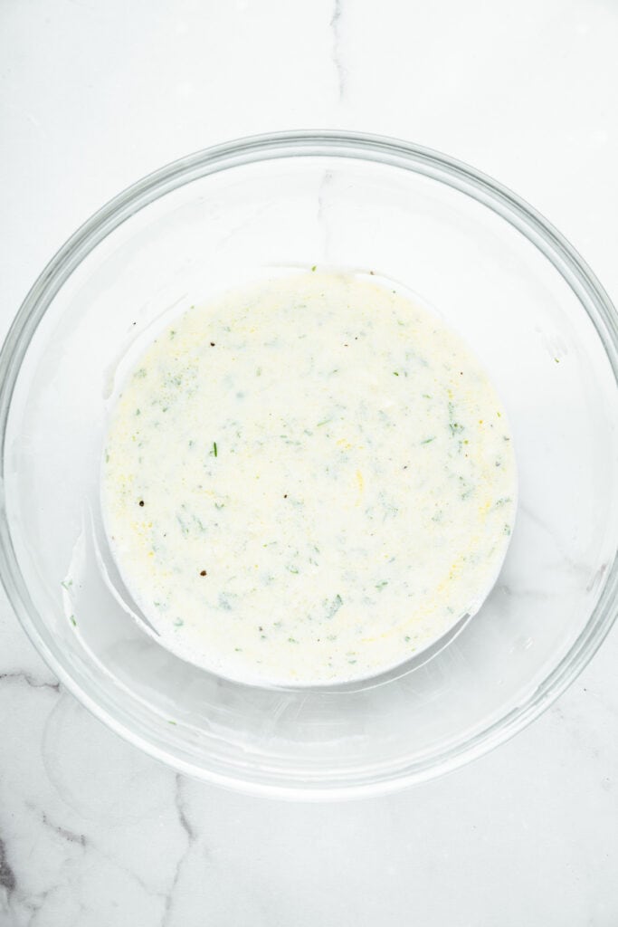 Overhead view of Greek yogurt marinade in bowl