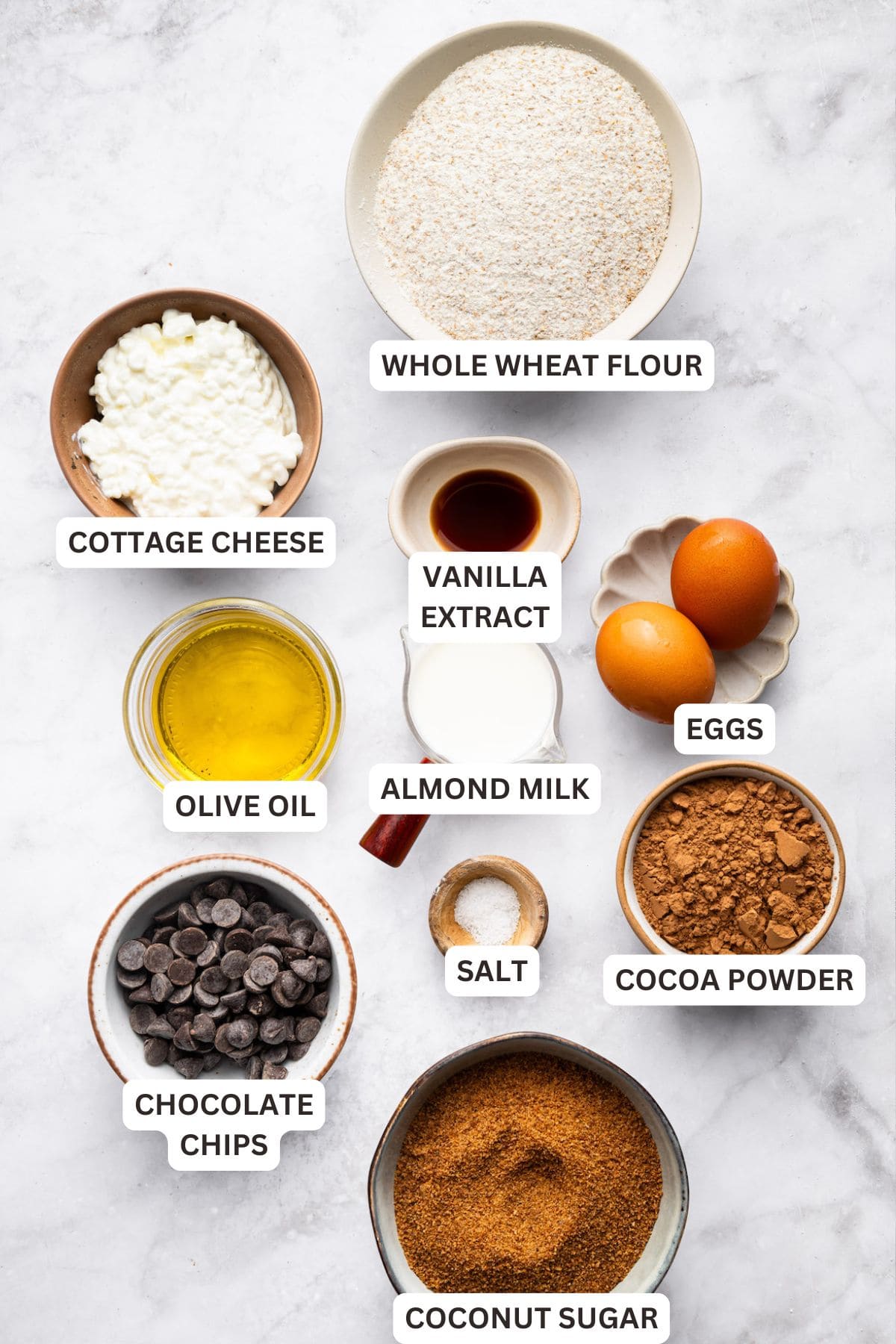 These easy Cottage Cheese Brownies are the perfect wholesome indulgence, with extra protein and whole grains in a rich, fudgy brownie! Ingredients for Cottage Cheese Brownies.