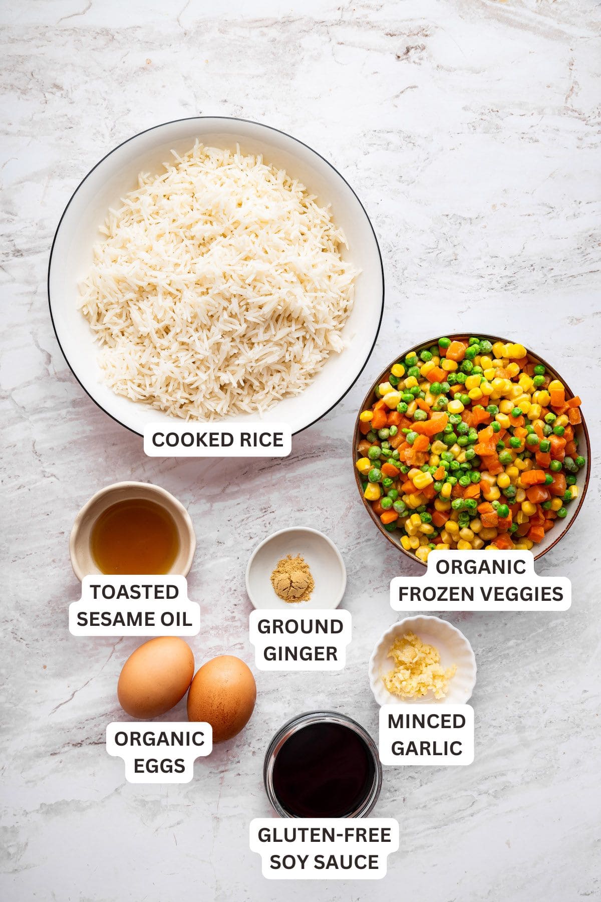 This 10-minute vegetable fried rice is the ultimate quick meal or side dish! Easy, flavorful, and perfect for busy weeknights. Ingredients for vegetable fried rice.