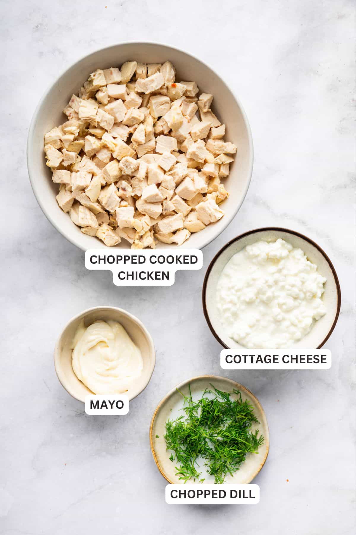 Ingredients for cottage cheese chicken salad.