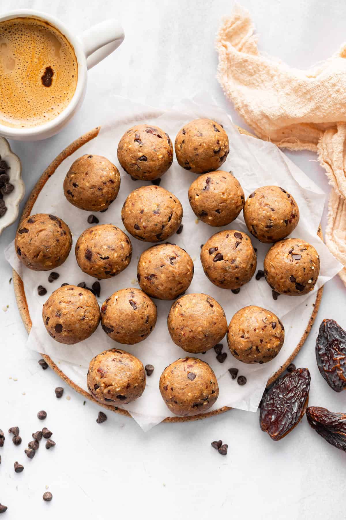 Plate of peanut butter protein balls.