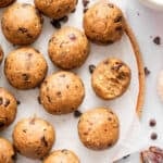 Plate of no bake peanut butter protein balls.