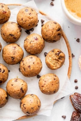 Plate of no bake peanut butter protein balls.