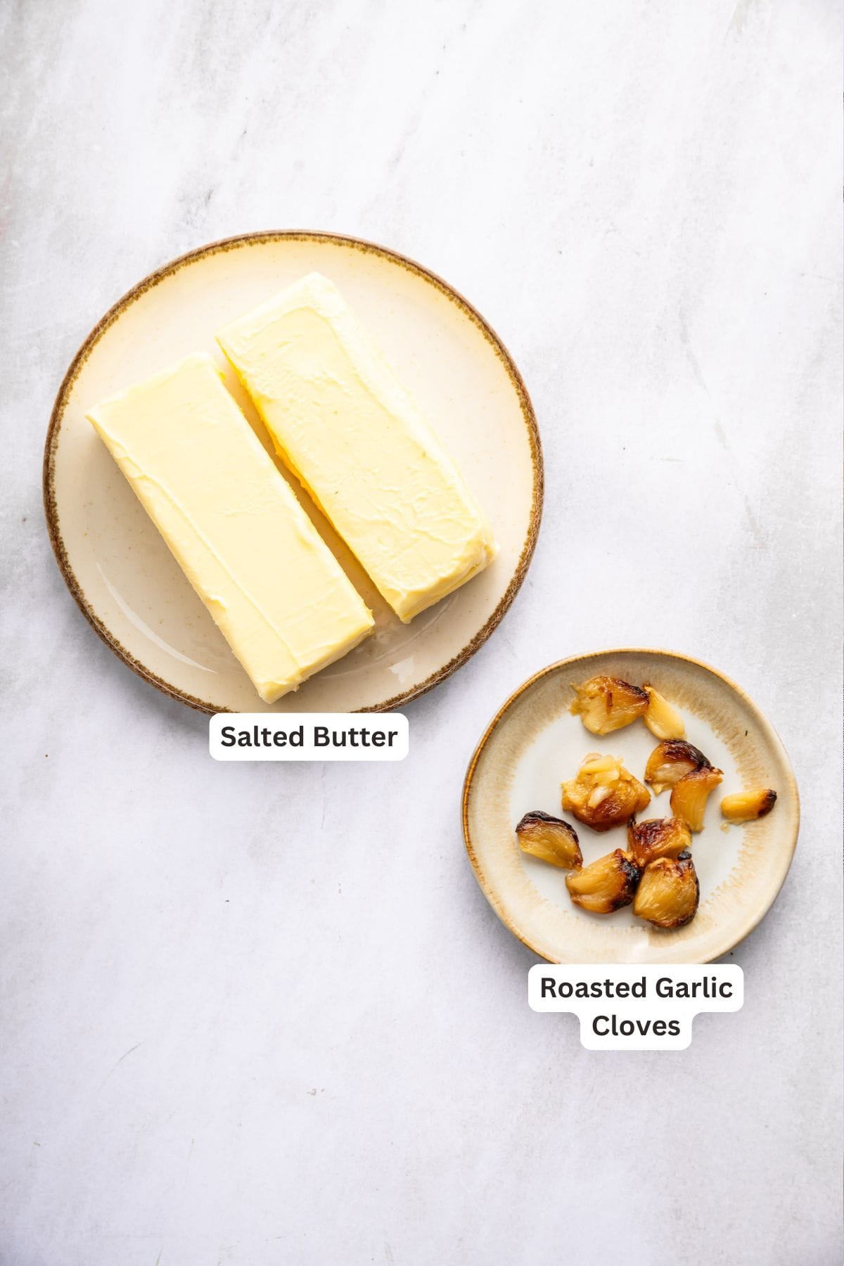 This roasted garlic butter recipe is one of the easiest ways to make just about anything taste even better. You only need 2 ingredients! Ingredients for roasted garlic butter.