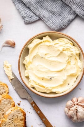 Bowl of homemade garlic butter.