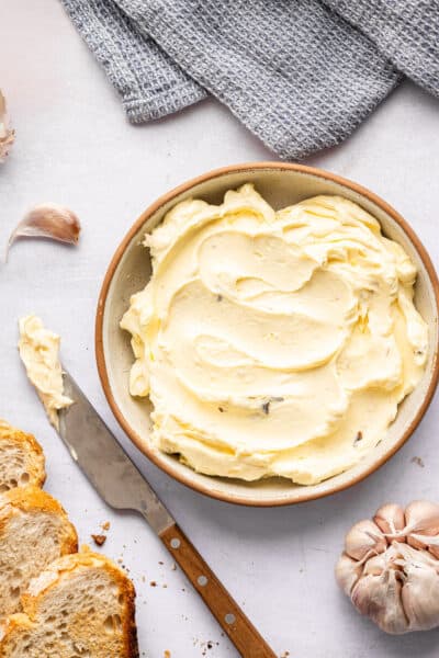 Bowl of homemade garlic butter.