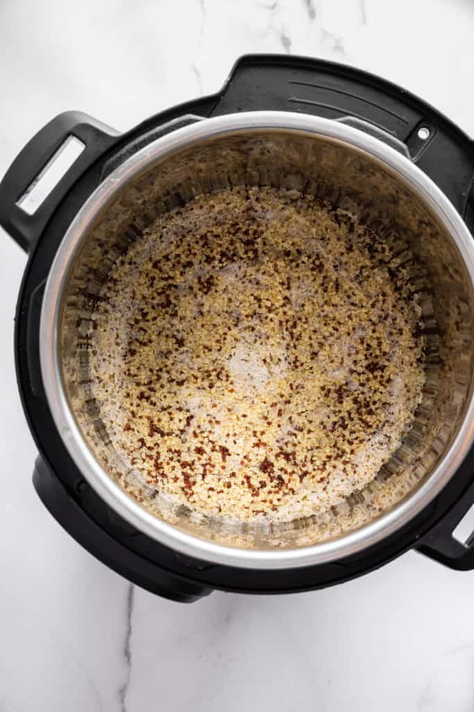 Quinoa and water in an Instant Pot.