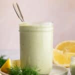 Lemon dill sauce in a jar.