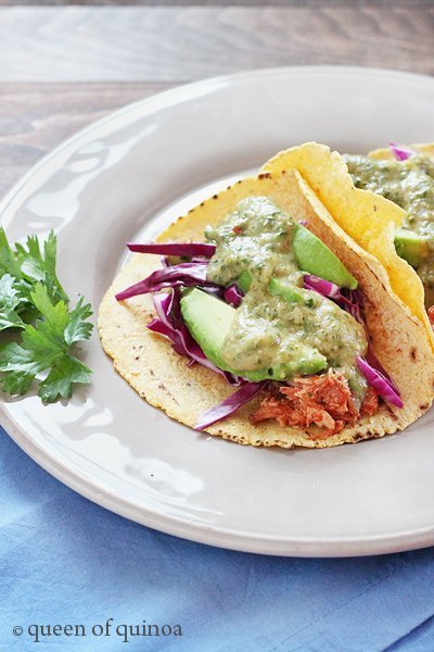 BBQ Chicken Tacos with Tomatillo Salsa |Gluten-Free | Queen of Quinoa