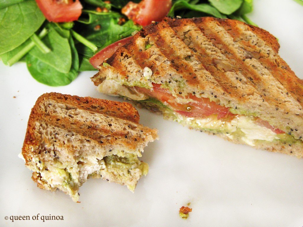 gluten-free panini with grilled chicken and avocados