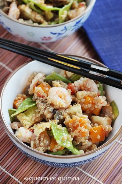 Shrimp and Veggie Fried Quinoa |Gluten-Free | Queen of Quinoa