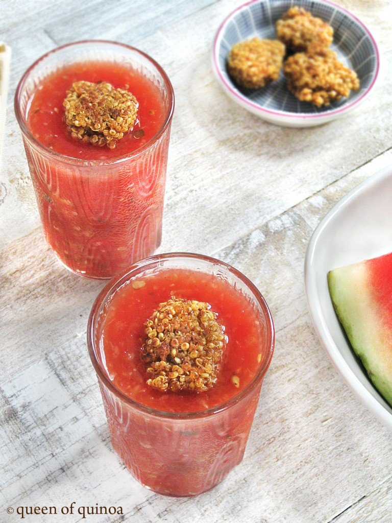 Watermelon Gazpacho with Quinoa Croutons | Queen of Quinoa