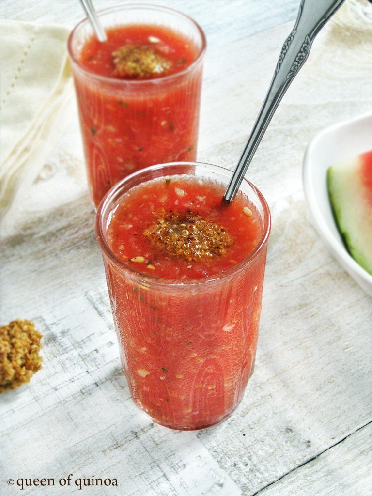 Watermelon Gazpacho with Quinoa Croutons | Queen of Quinoa