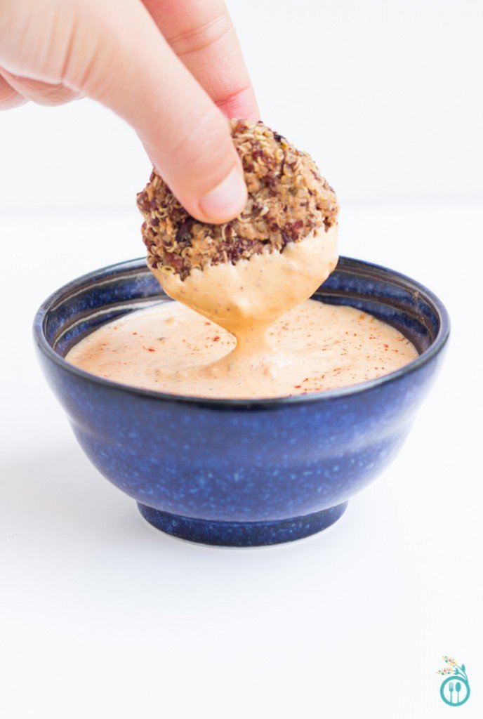 Black Bean Quinoa Bites with Vegan Queso Dip